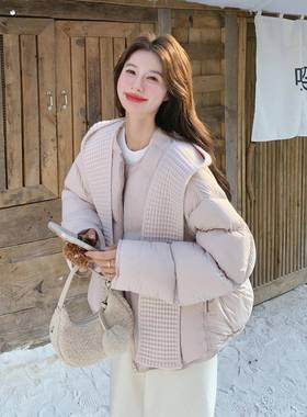 帽新款粉B159-557色绒服羽针织白配鸭绒