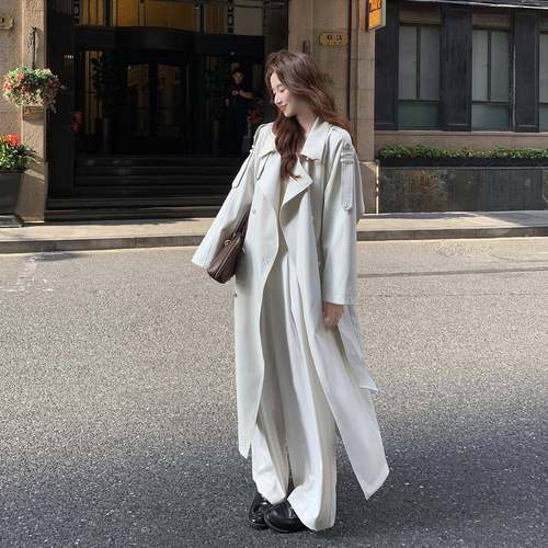 端衣风女中ZR2D009长款今年新款高春秋英伦气质休闲双排风扣翻领