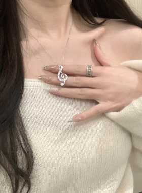 轻奢小众闪锆灵动音符毛衣链女