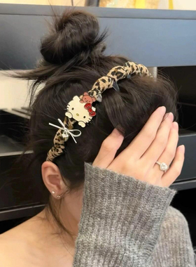 韩系豹纹可爱kt猫发箍女高颅顶气质头箍防滑带齿发饰甜酷发卡头饰