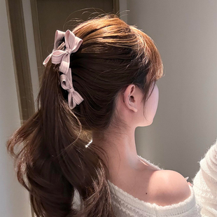 超温柔!粉色双面蝴蝶结香蕉夹竖夹女高马尾发夹后脑勺抓夹发饰