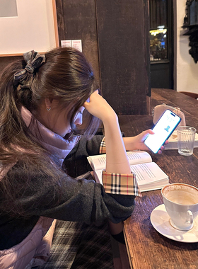 格纹布艺蝴蝶结香蕉夹竖夹女发饰后脑勺盘发夹马尾夹抓紧头饰发卡