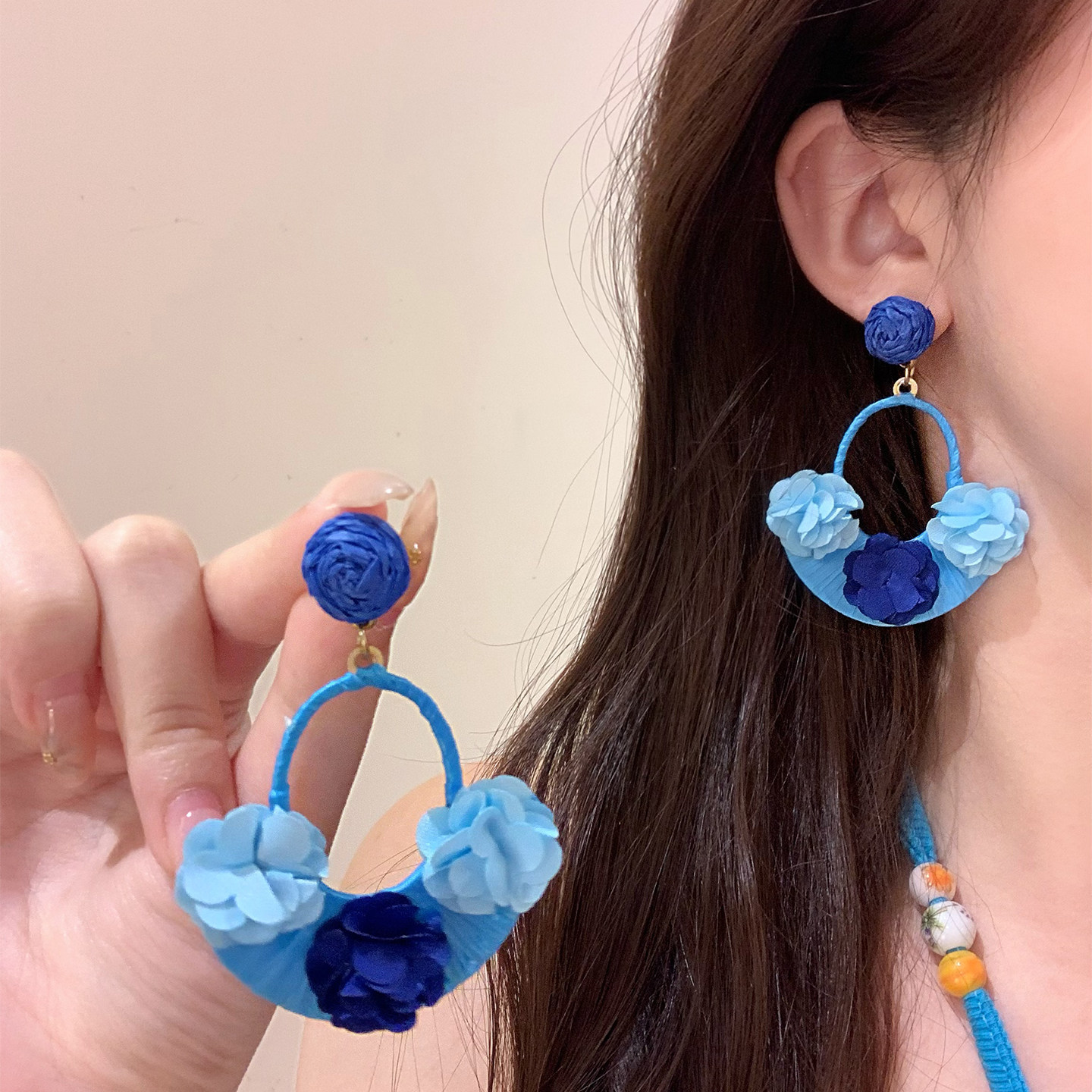 夏漾花畔 超仙气质蓝色花朵耳钉女海边度假耳环独特绝美夸张耳饰,饰品/流行首饰/时尚饰品新,耳环,淘宝优惠券,粉丝福利购,淘宝优惠卷