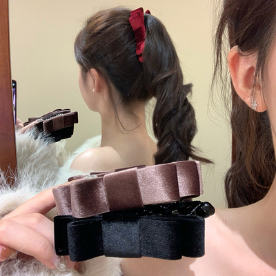 jennie同款丝绒蝴蝶结香蕉夹