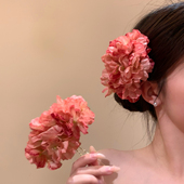 樱落粉黛 粉色花朵发簪女汉服旗袍发钗新娘头花度假氛围感头饰品