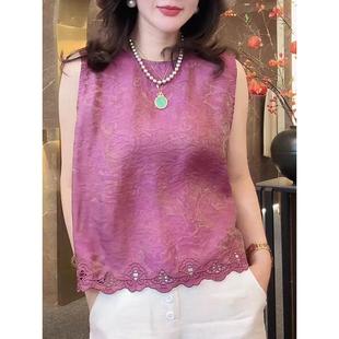 法式 重工蕾丝无袖 马甲衬衣女爆款 甜美减龄百搭坎肩单排扣上衣小衫