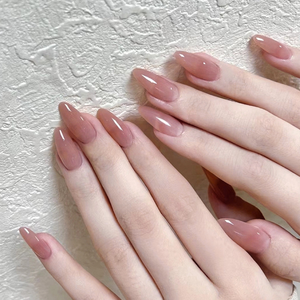 显白裸色美甲成品贴片高级纯色穿戴甲纯欲豆沙假指甲片持久可拆卸