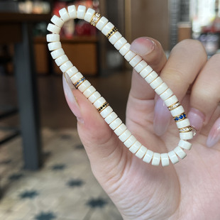【锤圣】猛犸牙药片串珠搭配925银镶钻精工单圈精致手串6mm左右
