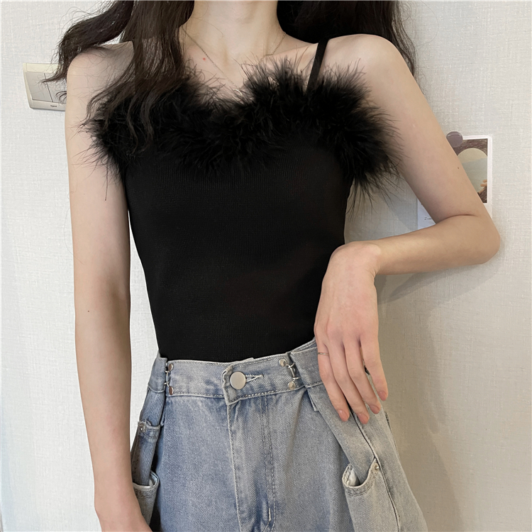 Real price real shot suspender vest women spring and autumn tide slim short black Plush tight outer wear