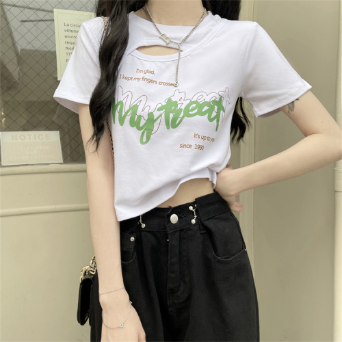 Real price real shooting hollow out hot girls summer jacket design sense short short sleeved T-shirt women