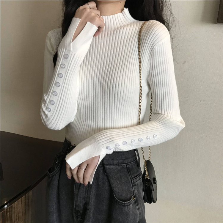 Real price real shot button thickened turtleneck Pullover Sweater sweater versatile blouse Foundation