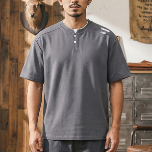 美式假两件短袖男夏季休闲圆领刺绣T恤潮牌百搭宽松半袖男式上衣