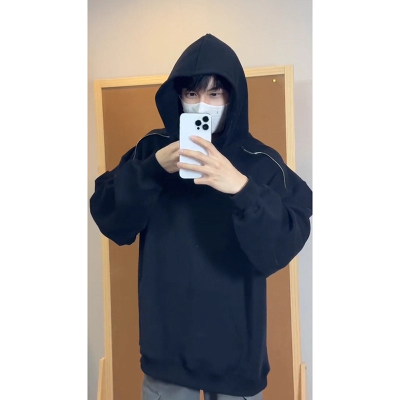 潮牌黑色加厚连帽拉链卫衣男款秋冬重磅硬挺美式外套正肩情侣上衣