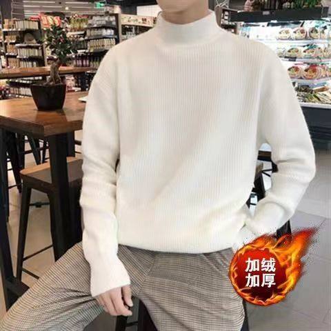 半高领毛衣男加绒加厚慵懒韩版潮流圆领针织衫秋季复古套头打底衫