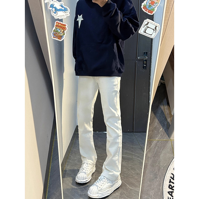 美式白色弯刀中腰牛仔裤男
