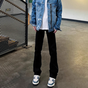 子 春秋男女直筒显瘦百搭长裤 美式 高街cleanfit黑色弯刀微喇牛仔裤