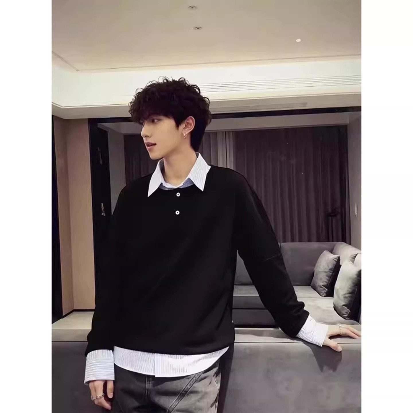 假两件拼接衬衫领卫衣男女款秋冬季学院风Polo衫美式打底长袖T恤,男装,卫衣,淘宝优惠券,粉丝福利购,淘宝优惠卷