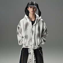春秋美式重工高级感铆钉拉链卫衣男女连帽垫肩开衫情侣上衣外套潮