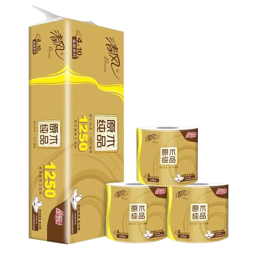 清风金装卷纸手纸厕纸家用实惠装有芯卷筒纸125g30卷厕所卫生纸巾