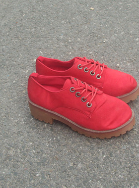 满2双包邮8.31瑕疵女士低帮系带绒面休闲厚底女鞋