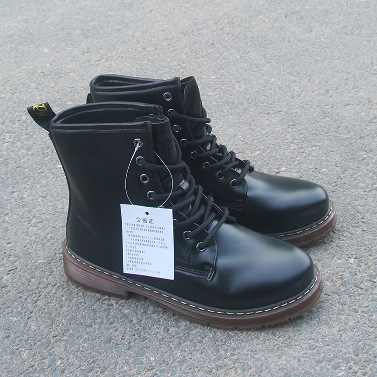 亮面马丁靴春秋高帮机车靴