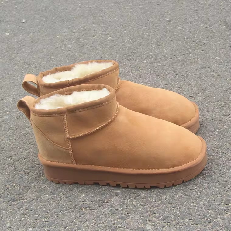 高端羊皮面真羊毛保暖短筒厚底冬季松糕雪地靴女靴子