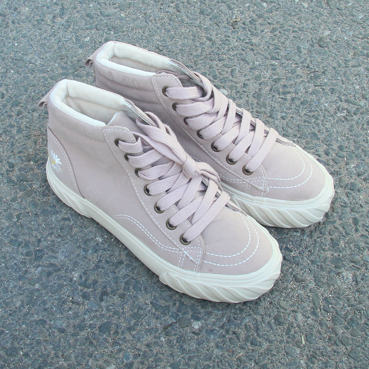 两双包邮11.9瑕疵冬季女士高帮系带内里夹毛超纤平底休闲帆布鞋