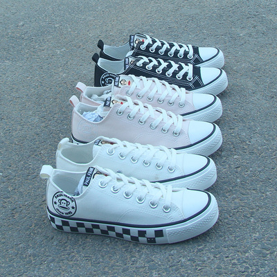 学生帆布鞋秋季格子低帮