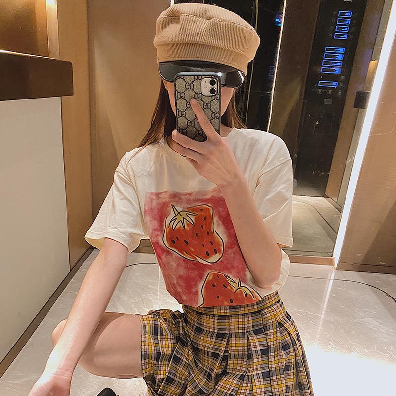 香港it代购ins潮牌新款卡通素描草莓短袖T恤女上衣宽松圆领2020夏