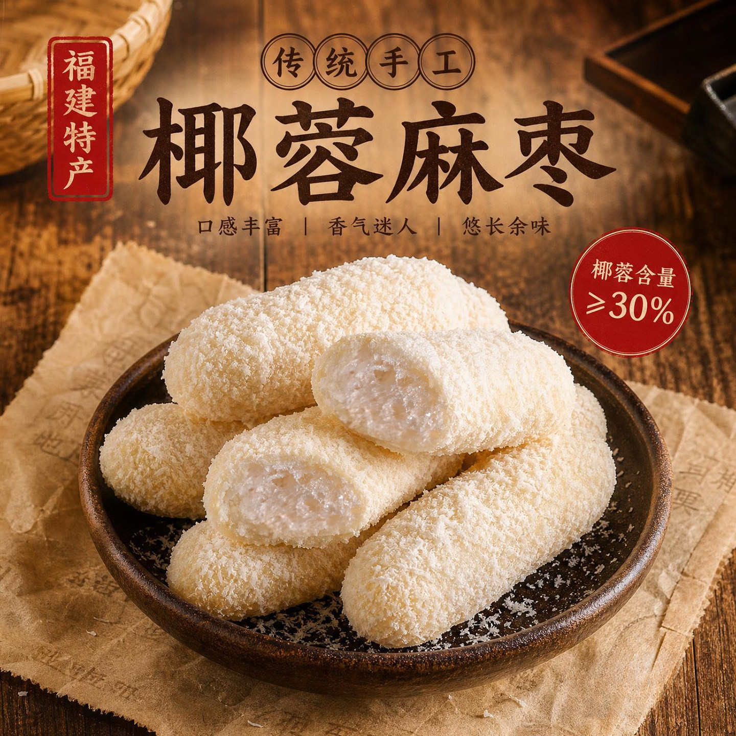 椰蓉燕麦麻枣传统手工中式糕点健康零食软糯酥脆代餐茶点即食老人