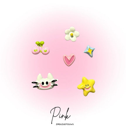 PINK-原创卡通多巴胺设计感彩色小巧精致少女可爱小猫925耳钉套装