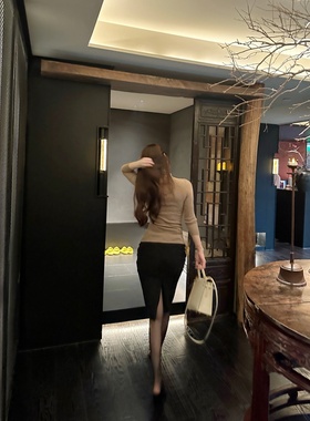 【Dear zhazha】熟女感拿捏~高腰修身中长裙开叉包臀黑色半身裙