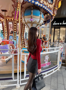 【Dear zhazha】千金小裙子~深灰高腰包臀A字防走光毛呢半身短裙