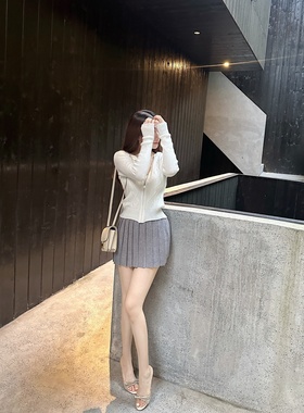【Dear zhazha】格雷系姐姐~灰色高腰A字针织百褶半身短裙