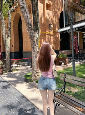 【Dear zhazha】美腿小热裤~修身包臀水洗蓝色高腰A字牛仔短裤