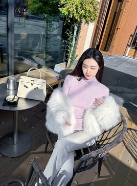 【Dear zhazha】糯糯打底~浅紫色修身堆堆领羊毛针织衫高领打底衫