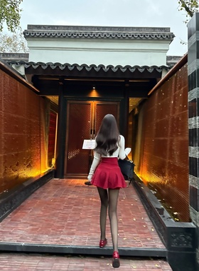 【Dear zhazha】Christmas'Eve酒红色高腰封针织A字蓬蓬百褶短裙