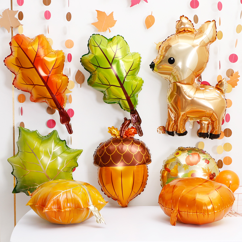 感恩节布置南瓜火鸡枫叶铝膜气球