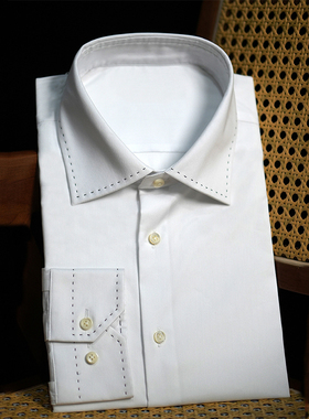 Royal Lisbon那不勒斯白色衬衣休闲商务定制高级感男士纯棉珠边