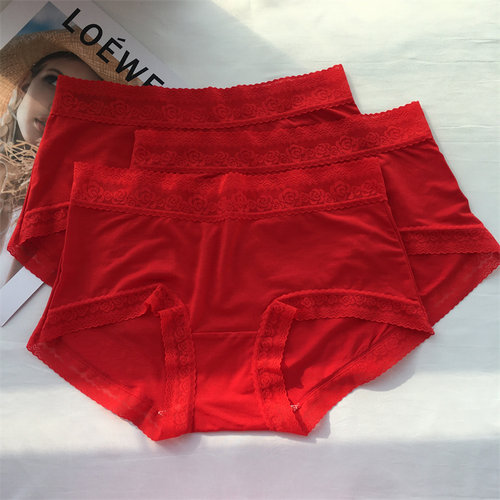 本命年内裤女桑蚕丝裆结婚大色红