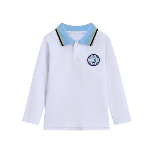 胜利实验朗高校服长袖衬衫儿童风中小学生班服白色全棉校服定制
