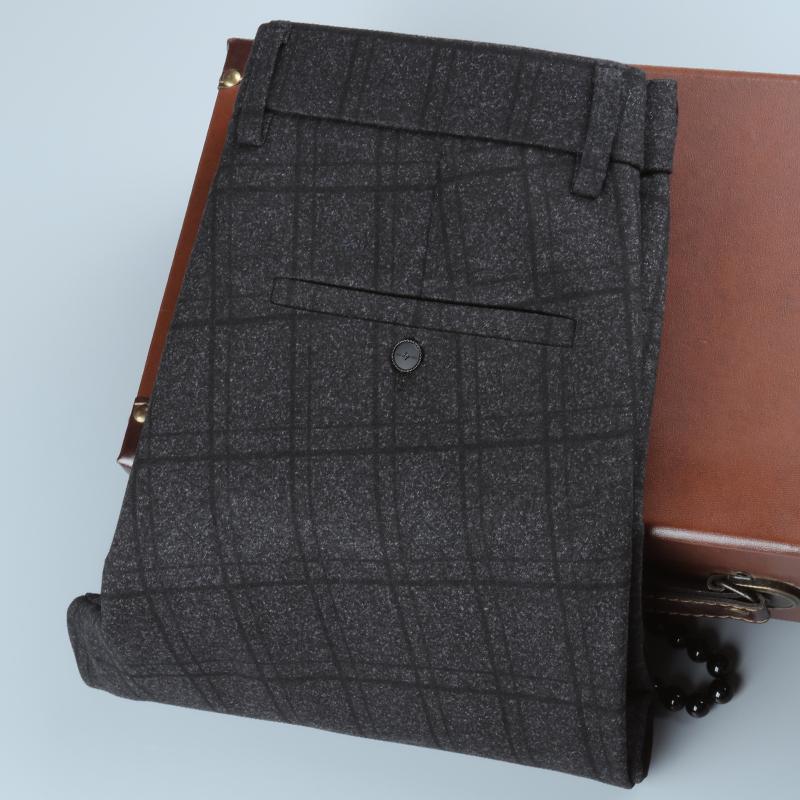 晴旭长裤小直筒商务格子毛呢