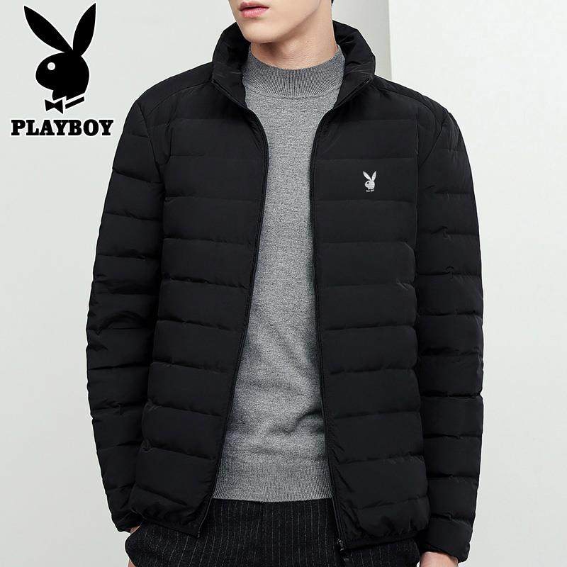 花花公子冬季轻薄羽绒服男士潮牌冬装潮流帅气短款立领加厚外套男
