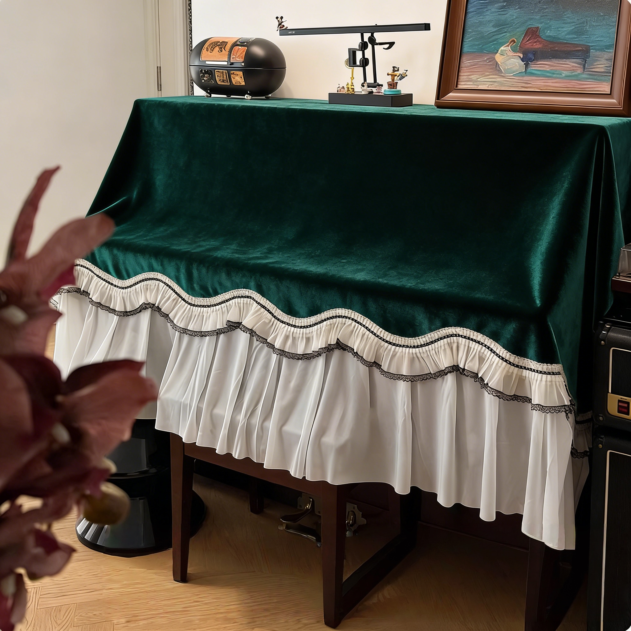 钢琴防尘罩全罩半罩法式电钢琴防尘罩轻奢高档钢琴凳套罩钢琴盖布