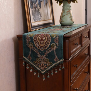 桌旗美式轻奢高端餐桌新款装饰长条布艺客厅高级感电视柜茶几桌布