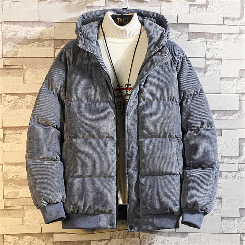 潮牌灯芯绒棉服男士冬季男装国潮加绒加厚外套宽松大码连帽面包服