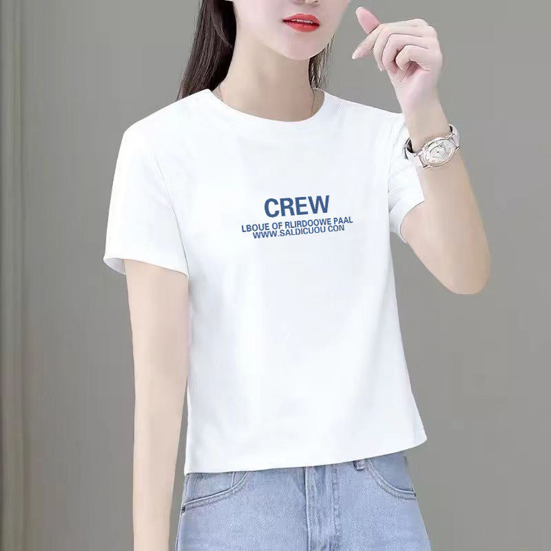 中年妈妈圆领正肩短款纯棉短袖t恤女2026夏装新款宽松小个子上衣