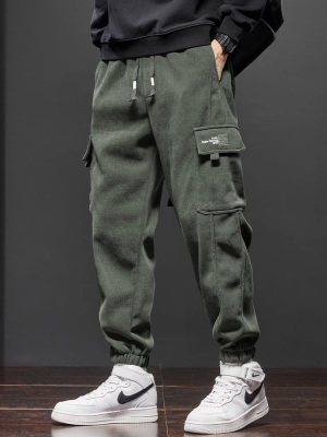 潮牌冬季工装裤男多口袋运动保暖卫裤男款秋冬加绒加厚裤子休闲裤