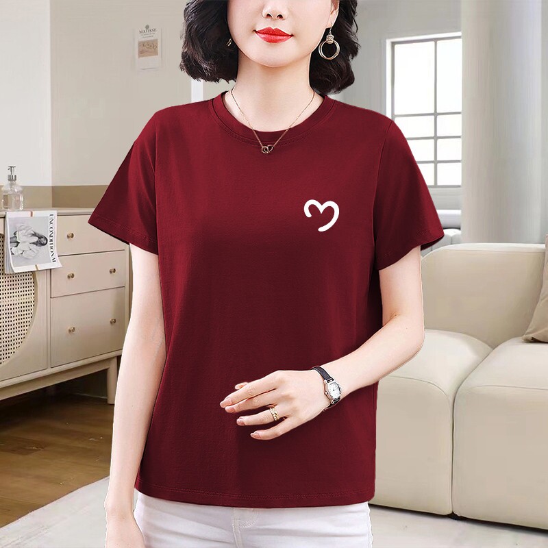 中年妈妈纯棉短袖t恤女士2026新款夏季薄款宽松大码显瘦正肩上衣