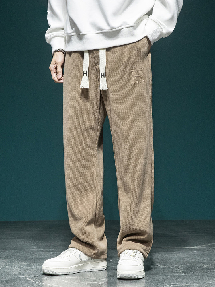 潮牌雪尼尔垂感直筒卫裤男宽松大码春秋美式运动长裤阔腿休闲裤子